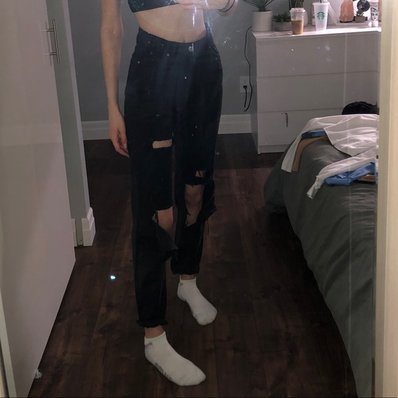 black straight leg jeans with rips - Picture 3 of 3